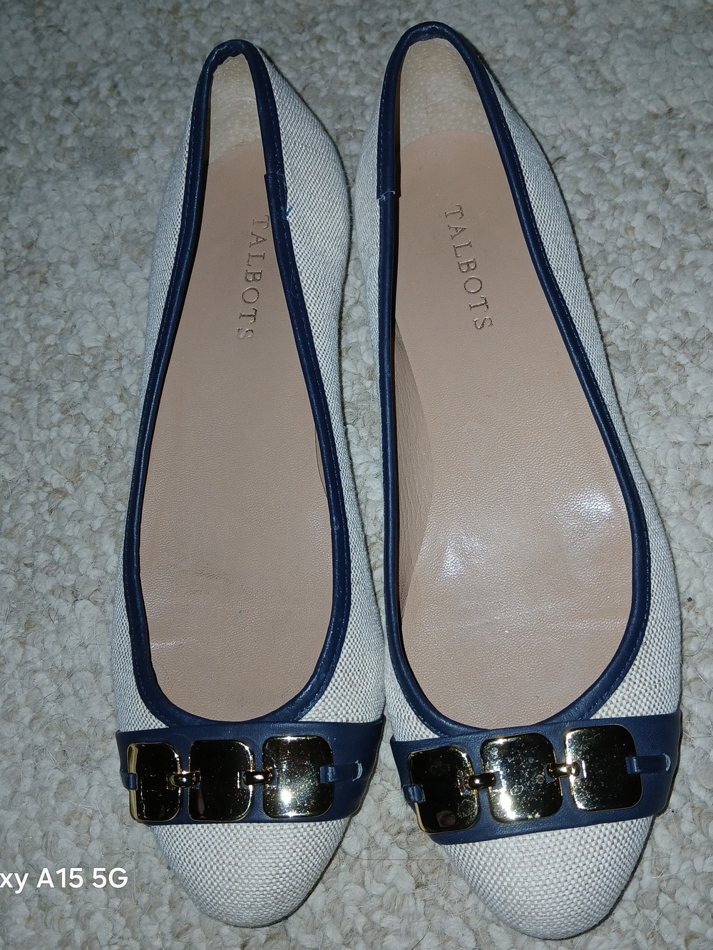 Talbots Beige Canvas Ballet Flats with Black Trim